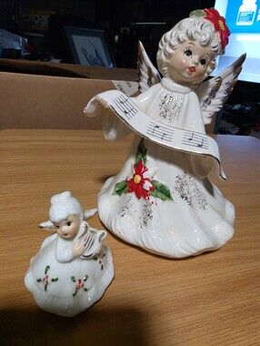 Set Of 2 Lefton Porcelain Angels One Is A Music Box Vintage From Japan